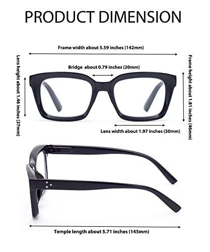 Highlike 3-Pack Oversized Blue Light Reading Glasses Women,Stylish Square Spring Hinge Readers Glasses,Black Darkbrowntortoise Graytortoise 1.75 X #TOP3