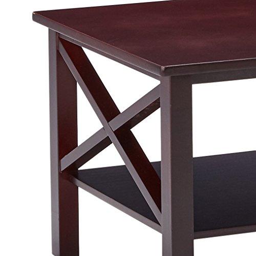 King's Brand 3 Piece Wood X Style Casual Coffee Table & 2 End Tables Occasional Set, Cherry Finish #TOP7