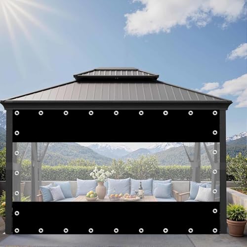 屋外用カーテン、冬季保温防水ターポリンカーテン、ガゼボ用透明接合ターポリンサイドパネル、ボタンホールとファスナー付き、厚さ0.3mm,0Zipper-3.7x2.5m