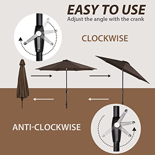 Tempera 10' Outdoor Market Patio Table Umbrella With Auto Tilt And Crank,Large Sun Umbrella With Sturdy Pole&Fade Resistant Canopy,Easy To Set,Chocolate #TOP2