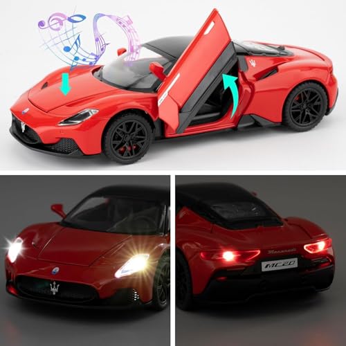 Image of 1:32 Maserati MC20 Alloy Model Car with Pull Back Function Light & Sound Diecast Toy for Kids Collectible Toy Vehicle for Car Enthusiasts Boys and Girls (Red)