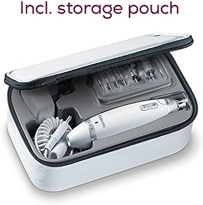 Beurer MP62 Home Manicure and Pedicure Set, Electric Nail File with 10 High-Quality Attachments, LED Precision Light, Fast Rotation (2000-5400rpm), UK Plug and Storage Bag