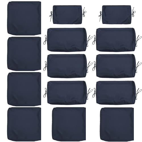 Kimunuk 14 Pcs Outdoor Cushion Slipcovers Outdoor Patio Cushion Covers Replacement Waterproof with Zipper for Outdoor Furniture, Patio Sofa Couch 3 Sizes, Covers Only