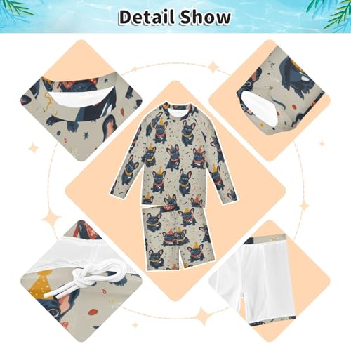 Bulldog Confetti Boys Swimsuit Rash Guard Toddler Kids Long Sleeve Swim Shirt and Trunks Swimwear Set 3-10Y3