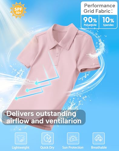 Image of MIVEI Kids' Performance School Uniform Polo Shirt Breathable UPF50+ | Youth Boys Girls Short Sleeve Golf Collared Shirts Grid Dry Fit Wrinkle Free Stretch Lightweight Cool Athletic Button Dress