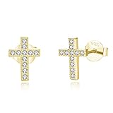 Spoil Cupid 14K Gold Plated 925 Sterling Silver Cubic Zirconia Small Cross Stud Earrings