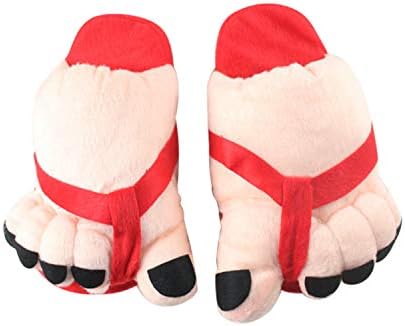 Misscat Women Cartoon Toe Big Feet Velvet Anti-Slip Warm Soft Slippers Cotton Indoor Home Floor Shoes Slip On Slingback Footwear (Red-2)