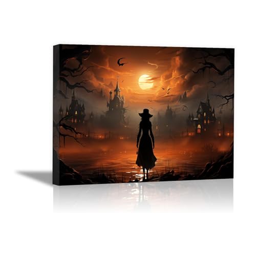 Toile Murale D'Halloween Horreur TZKRWRH avec Cadre Noir 50x70cm pour Décoration Salon