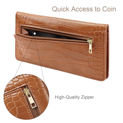 Image of Wallet Women Bifold Faux Crocodile Leather Slim Thin Long Wallets