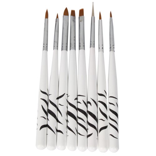 8pcs Professional Nail Art Drawing Tool Decoration Finger Design Nail Nail Art Painting Pen Brush Sets White