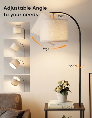 Image of PARTPHONER Floor Lamp with Table, Night Stand with Lamp, Narrow Side Table with 3CCT LED Bulb, Small Coffee Table, Modern End Table with Storage Shelves for Living Room Bedroom Home Decor, Black