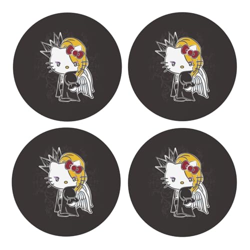 ハローキティ ヨシキティ 【4枚セット】 コースター 茶托 丸型 滑り止め コルク 木製 耐熱 グラス タンブラー コップ おしゃれ プレゼント 自宅 飲食店 カフェ