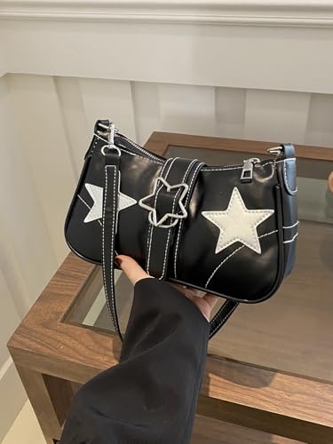 Image of Verdusa Women's Y2K Punk Shoulder Handbags Star Pattern PU Leather Underarm Bag Black One-Size
