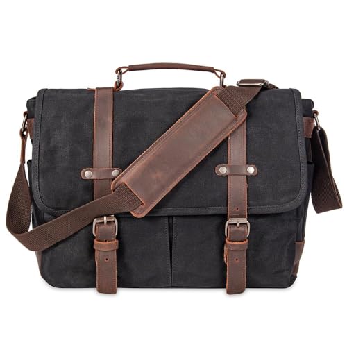Vintage Leather Canvas Briefcase 15.6