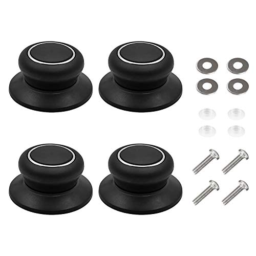 4 Pack Pot Lid Top Replacement Knob - Silicone Glass Saucepan Casserole Kettle Cover Knobs Kitchen Cookware Universal Replacement Pan Lid Holding Handles Black…