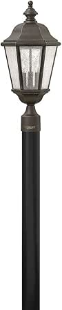 Hinkley Edgewater Three Light 21.25-Inch Post Mount Outdoor Lantern, Aluminum, Clear Seedy Glass, Driveway Walkway or Entry, Lumiglo Bulbs Included, Post Sold Separately, Oil Rubbed Bronze Finish