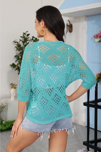 Image of NASKY Womens Crochet Top Summer Fashion 2026 - Sexy 3 /4 Batwing Sleeve Knit Sweater