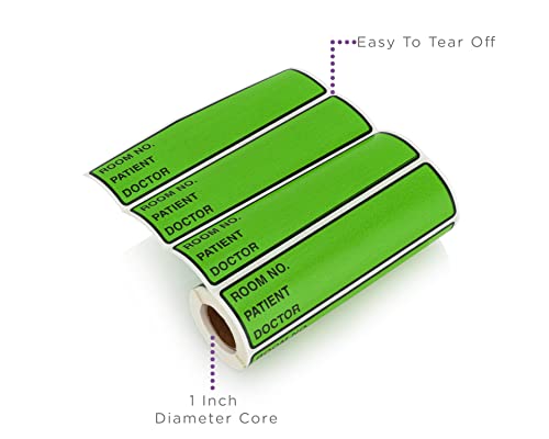 Image of Carstens Patient I.D. Adhesive Medical Chart Labels for 1.5 inch - 4 inch Ring Binder Spines - Pre-Printed Sticker Labels (Room No. / Patient /Doctor), 5 3 /8 inch x 1 3 /8 inch, Green, Roll of 200