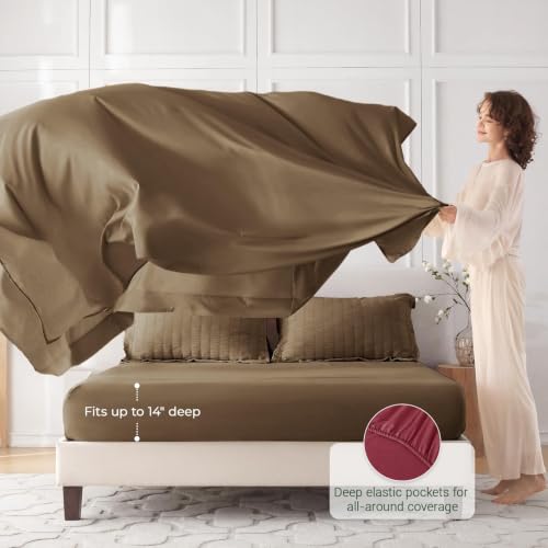 Image of MUXHOMO 7 Pieces Oversized Queen Comforter Set, Seersucker Bed in a Bag Oversized Queen Size, All Season Luxury Bedding Set with Comforter, Flat Sheet, Fitted Sheet, Pillowcases & Shams, Brown