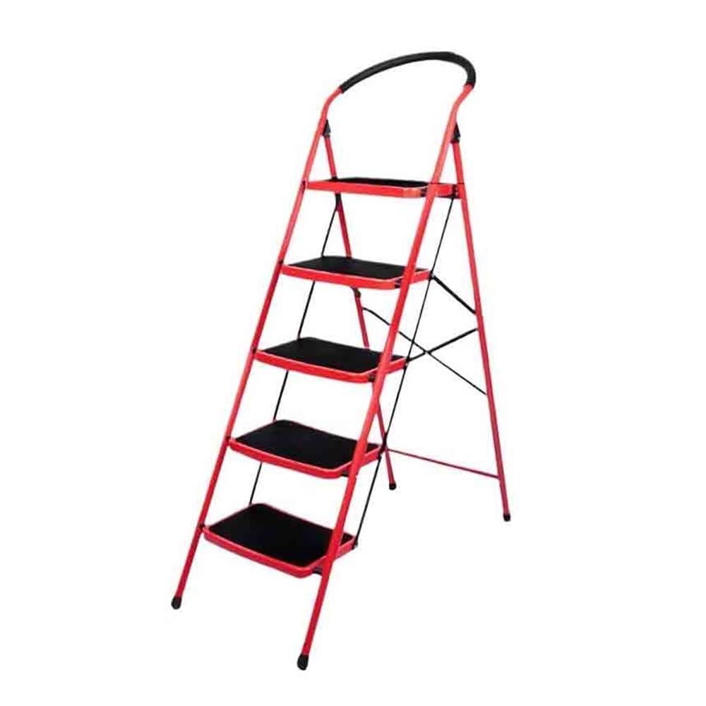 Ladder 2/3/4/5 Ladder Stool Thickened and Widened Family Household Indoor Multifunctional Folding(Red,XL)