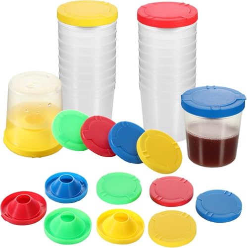 Paint Cups with Lids, Non-Spill Paint Cups with Flip Open Lids Set Painting Cups Art Supply for School, Classroom, Artist Studio, 24 Pcs