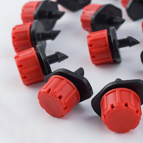50 Pcs Adjustable Irrigation Drippers Sprinklers Watering Emitter Drip for Garden Watering System Micro Drip Anti-Clogging Emitters 360 Degree Dripper Drip Irrigation Parts Accessories (Red)