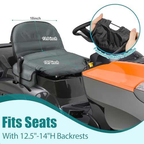 Lawn Tractor Seat Cover with Two Side Pockets, Waterproof 600D Oxford Riding Mower Seat Covers, Fits for 12.2-14.2inches Back High Seat - Image 3