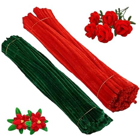 200Pc Pipe Cleaners Craft Set Chenille Stem Fuzzy Sticks DIY Craft Supplies for Art Projects, Decorations, Flower Making, Modeling & Sculpting (Red & Dark Green)-picture-32