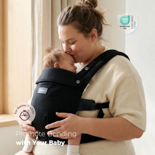 Image of Momcozy Baby Carrier - Ergonomic, Cozy and Lightweight Carrier for 7-45lbs, Effortless to Put On, Ideal for Hands-Free Parenting, Enhanced Lumbar Support, Purehug, Extended Fit (45 inch-69 inch Waist), Black
