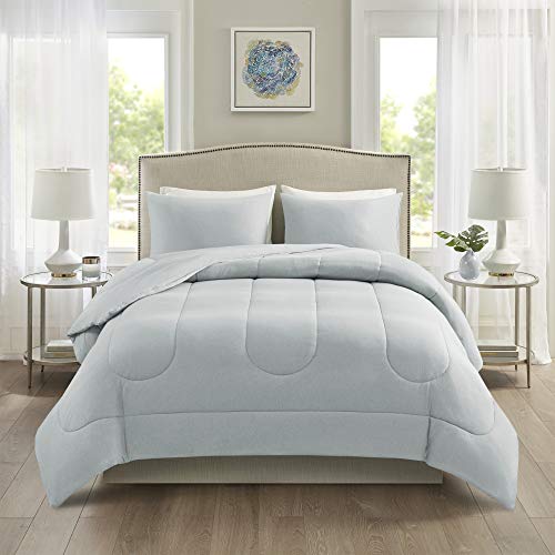 Image of Comfort Spaces Rolland Comforter Set-Casual Heathered Design, Ultra Soft Knit Cover All Season Down Alternative Cozy Bedding with Matching Shams, Full /Queen(88 inchx92 inch), Cotton Jersey Grey 3 Piece