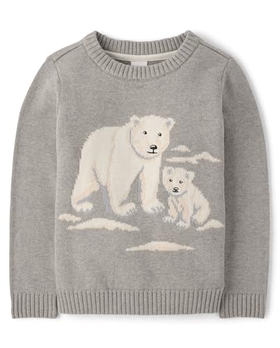 Gymboree,Boys,and Toddler Long Sleeve Embroidered Crew Neck Pullover Sweater,Gray Polar Bears,6
