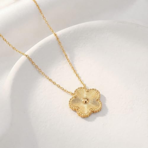 Image of Billet-doux 14k Gold-Plated Clover Necklace for Women, Sparkling Four-Leaf Shiny Clover Pendant with Dazzling Pave CZ Halo, Adjustable Size, Trendy Jewelry Gifts Perfect for Her