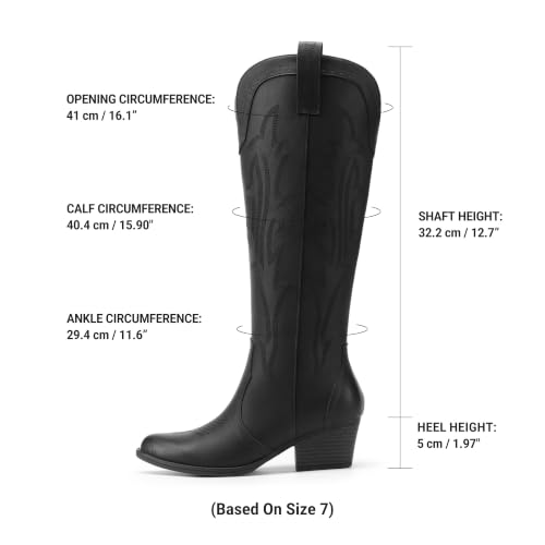 Image of DREAM PAIRS Women's Embroidered Western Pull-On Knee-High Cowboy Boots