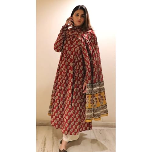 Image of Klosia Women Printed Anarkali Kurta and Pant Set with Dupatta | Printed Kurta Set | Viscose Kurta Set | Women Kurta Set | Summer Suit Set |