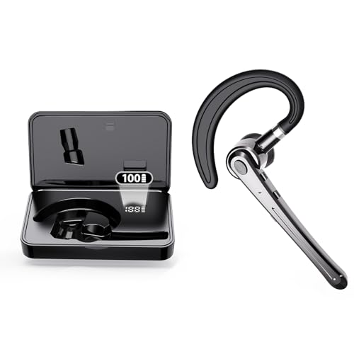 Bluetooth Headset,Wireless Bluetooth Earpiece with 800mAh Charging Case 80 Hours Talking Time Built-in CVC8.0 Dual-Mic Active Noise Cancelling V5.1 Hands-Free Headphones for Trucker/Office (C1, Black)