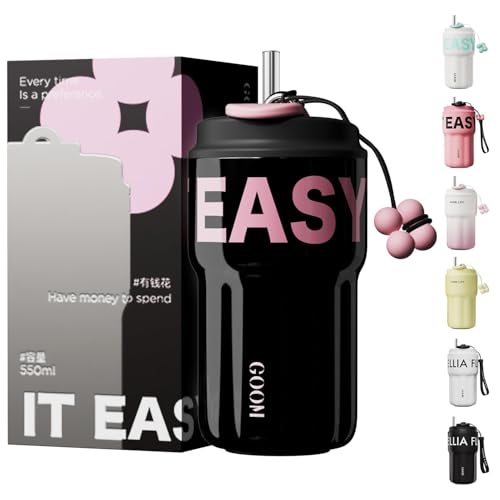 GOOM タンブラー 水筒 マグボトル コーヒーカップ 316ステンレス 550ml 直飲み 真空断熱 保冷 保温 軽量 ストラップ付き ステンレスボトル マグボトル おしゃれ ビジネス(ブラック)