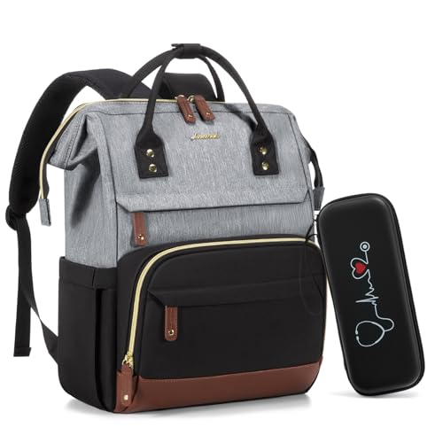 Image of LOVEVOOK Nurse Backpack with Stethoscope Case, Wide Open Steel Frame Work Bag for Women, 15.6 Inch Laptop Compartment, Accessories Organizer for Nursing Student Clinical Essentials