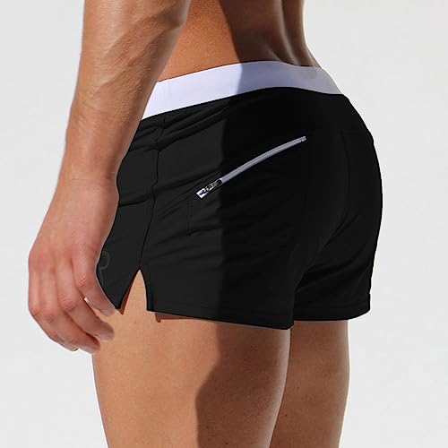 Men's Swim Boxer Trunks Swimwear Swimsuits Shorts with Zipper Pockets Beach Briefs3