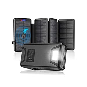 QiSa Solar Charger 38800mAh Solar Power Bank with Dual 5V3.1A Outputs 10W Qi Wireless Charger Waterproof Built-in Solar Panel and Bright Flashlights(Black)