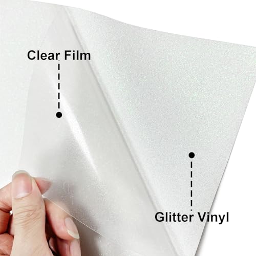 Image of White Glitter Puff Vinyl Heat Transfer - 12 inch x 5ft 3D Puff HTV Vinyl, Glitter Puffy Iron-On for Fabrics, Perfect for T-Shirts, Bags, Pillows, Compatible with Cricut & Cameo