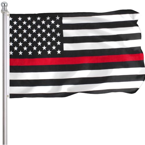 FLGCLUB Thin Red Line Firefighter American Flag 3x5 Ft Outdoor Vibrant Color Polyster Black Red and White US National Flag Fire Fighter USA Flags Canvas Header and Brass Grommets