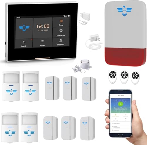ITALIAN ALARM - Allarme Antifurto Casa WiFi Senza Fili, Kit Antifurto Wireless con Sirena Esterna, Supporta Sim 4G e App Smart, Sistema di Sicurezza Domestica Completo e Configurato, Assistenza Italia