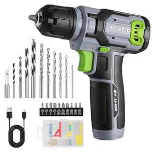WORKPRO 8V Cordless Drill Set with 53pcs Accessories | Power Electric Drill with 3/8’’ Keyless Chuck, Variable Speed Trigger & LED Light | Mini Drill for Drilling Holes, Tighten/Loosen Screws