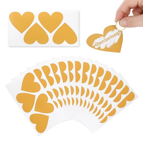 CraftWerk Rubbelaufkleber Gold Herz 60er Pack - Rubbellose selber machen - Gutschein und Überraschungen gestalten 8 x 7cm