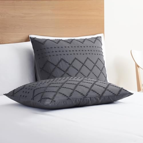 Image of Hearth & Harbor Boho Bedding - King Size Duvet Cover Set, 3 Piece Tufted Grey Duvet Cover with Zipper Closure, 2 Pillow Shams