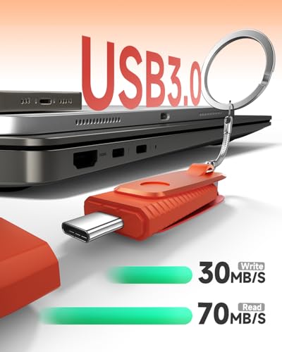 Image of MOSDART 64GB USB C and A 3.1 Dual Flash Drive with Keychain, Orange