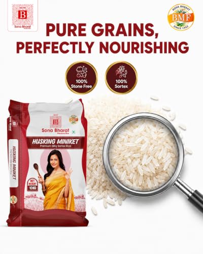 Image of Sona Bharat Husking Miniket Rice 10kg | Premium Silky Sortex Grains | Soft & Fluffy Daily Use | Clean & Uniform | High Quality Everyday Rice | Ideal for Home Cooking
