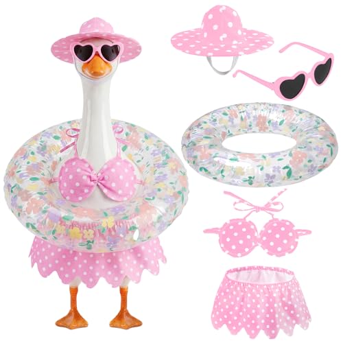 hoyuwak Bikini Goose Outfits Summer Hawaiian Porch Goose Outfits with Swimming Ring Sunglasses Hat for 23 Geese Yard Decor