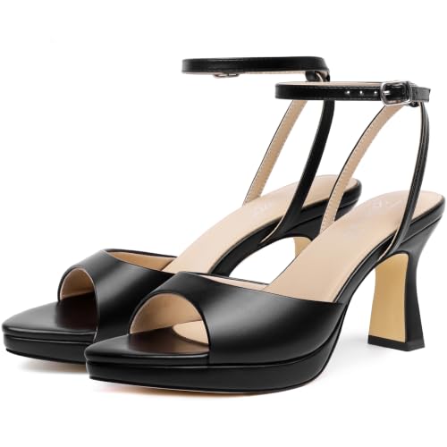 Image of Susanny High Heels for Women Pointed Open Toe Strappy Chunky Block Heels Ankle Strap Stiletto Kitten Heeled Sandals Wedding Bridal Party Prom Sexy Dress Shoes
