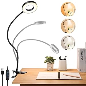 Sunnest Led-leeslamp, oogverzorging, leeslamp, 48 leds, klemlicht, 360 graden zwanenhals, bureaulamp, dimbare klemlamp voor slaapkamer en kantoor, met 3 modi en 10 helderheidsniveaus, 8,5 W, zwart